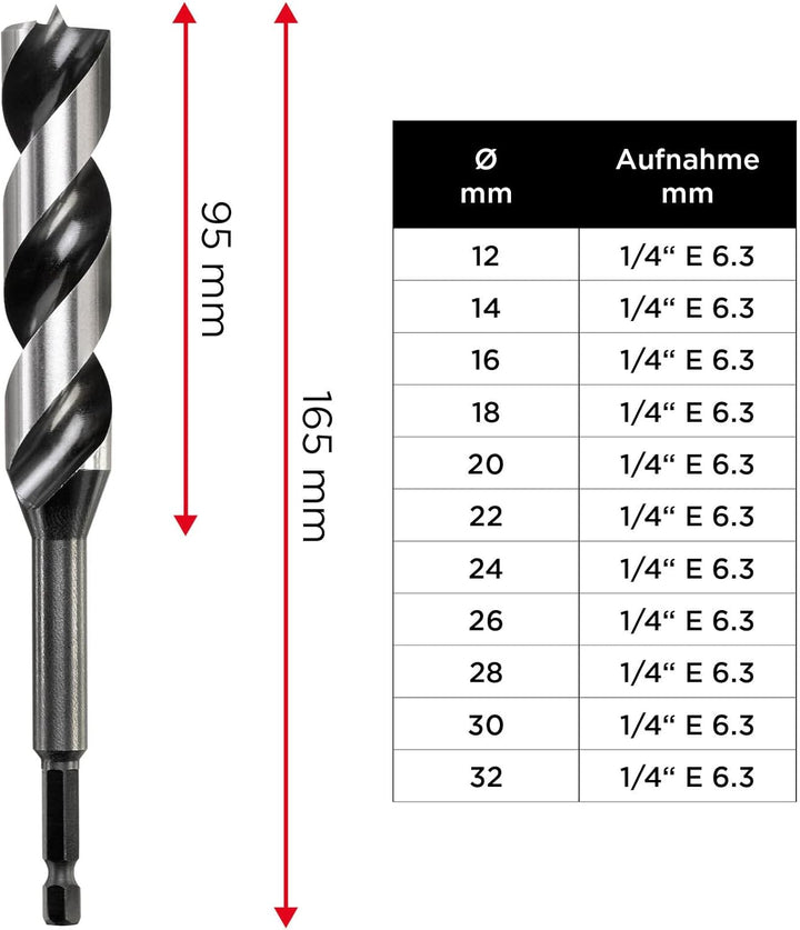 kwb 3-S Japan Schlangenbohrer ø 30 mm, 165 mm aus blankgeschliffenem CV-Stahl mit superscharfem Spit