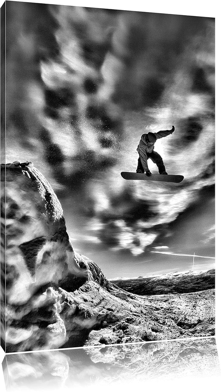 Monocrome, Snowborder, Format: 100x70 auf Leinwand, XXL riesige Bilder fertig gerahmt mit Keilrahmen