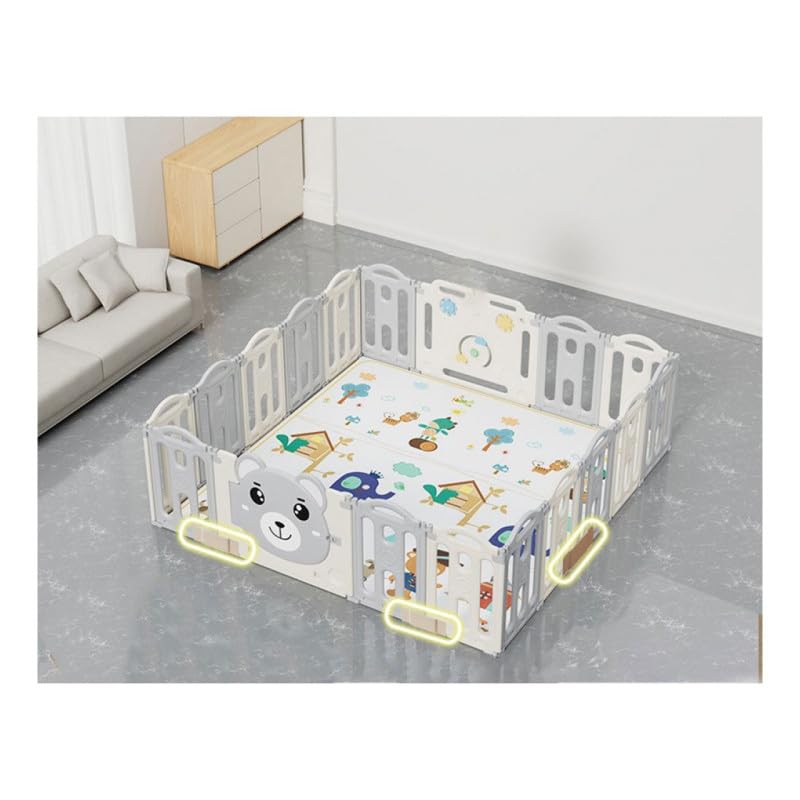 Laufgitter Baby Laufstall Kunststoff PL40 GREY, XXL 185x185cm Babylaufstall mit 16 Paneelen, Spielpa