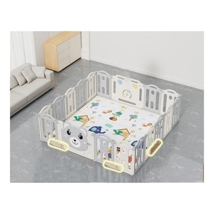 Laufgitter Baby Laufstall Kunststoff PL40 GREY, XXL 185x185cm Babylaufstall mit 16 Paneelen, Spielpa