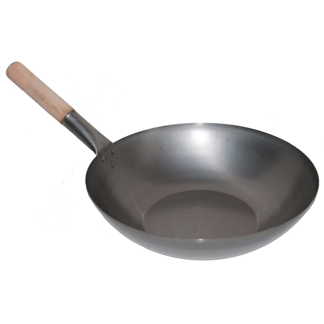 AAF Nommel ®, Wok Pfanne Flacher Boden Ø 38 cm, für Gas, Induktion, Ceran und Elektro, mit Holzgriff