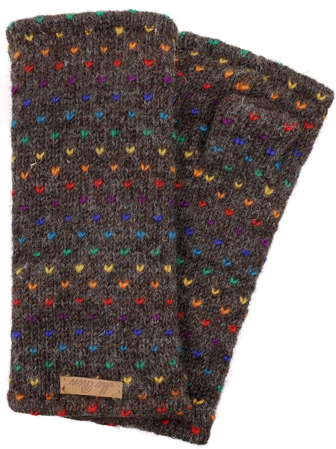 Damen Gestrickte Pulswärmer Stulpen Modell Ines regenbogen Naturdunkelbraun, Naturdunkelbraun