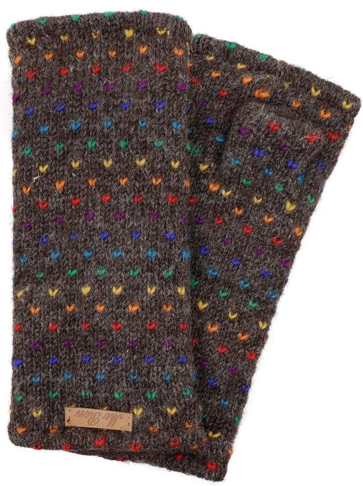 Damen Gestrickte Pulswärmer Stulpen Modell Ines regenbogen Naturdunkelbraun, Naturdunkelbraun