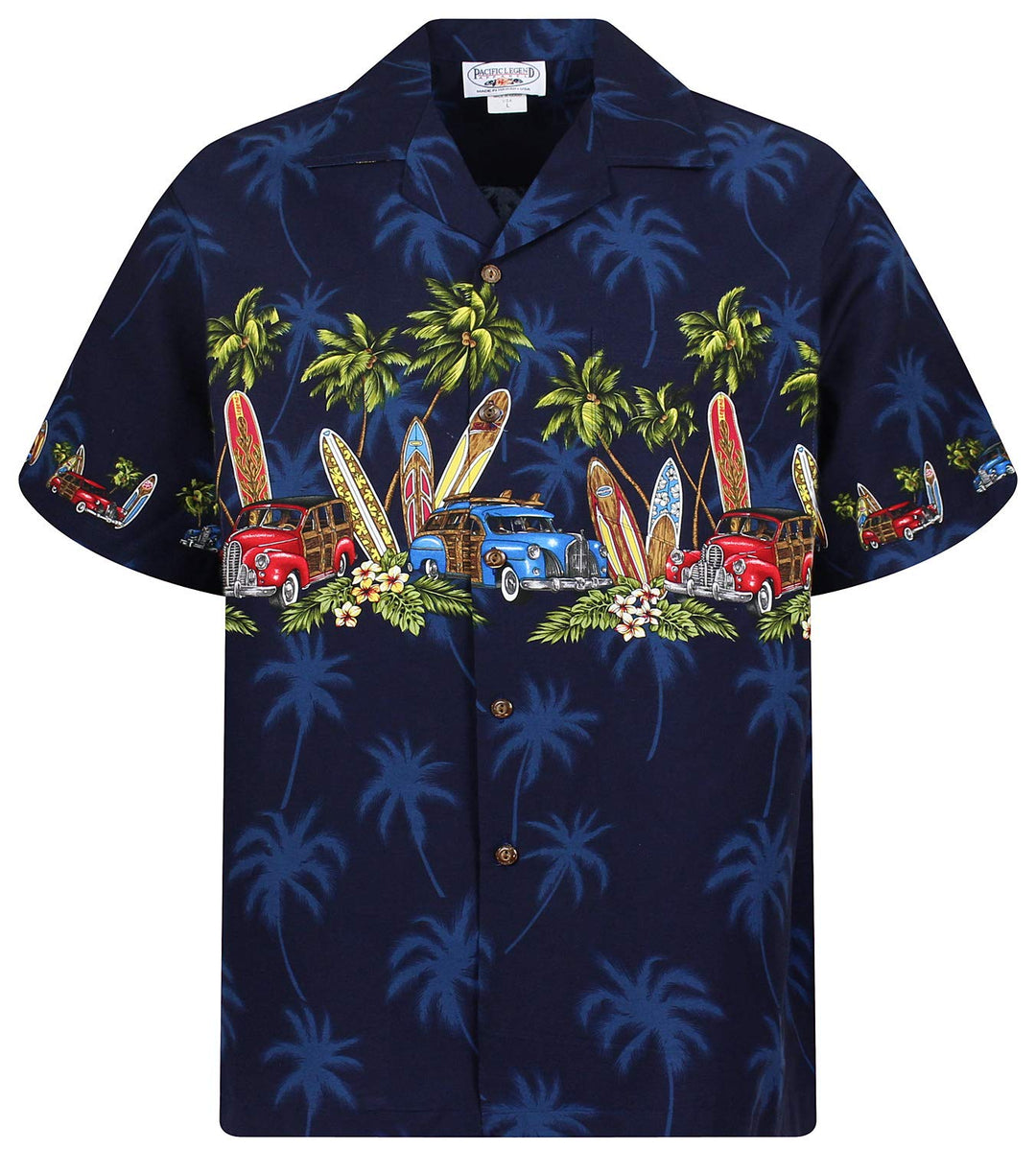 Pacific Legend Original Hawaiihemd Kurzarm Herren Kurzarm Button-Down Front-Tasche Hawaii-Print Surf