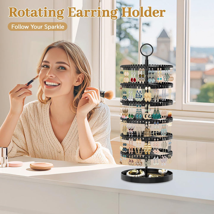 6-Tier-drehender Ohrring-Halter-Organizer-Ständer-justierbarer Kunststoff-Display-Baum mit Metalltab
