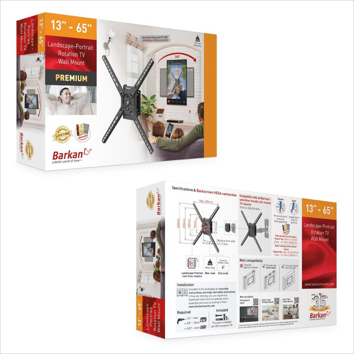 Barkan TV Drehbare Hoch und Querformat Wandhalterung, 13-65 Zoll flach & Curved Fernseher TV Halteru