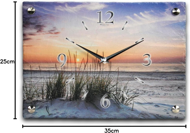 Kreative Feder Designer-Wanduhr aus Stein (Beton) mit flüsterleisem Funkuhrwerk - Sandstrand