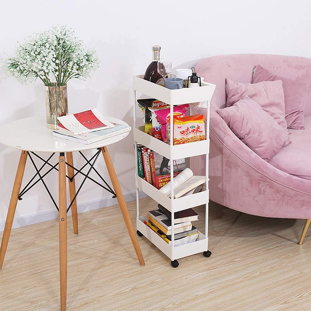 Wefun 4 Schichten Nischenregal Aufbewahrung Badregal Ordnungswagen mit Rollen zum Küche Wohnzimmer S