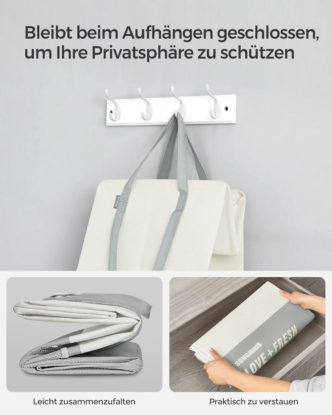 SONGMICS Wäschekorb 2 Fächer, 90 Liter, 2er Set, Wäschesammler gross, Wäschesack, stehend, faltbar,