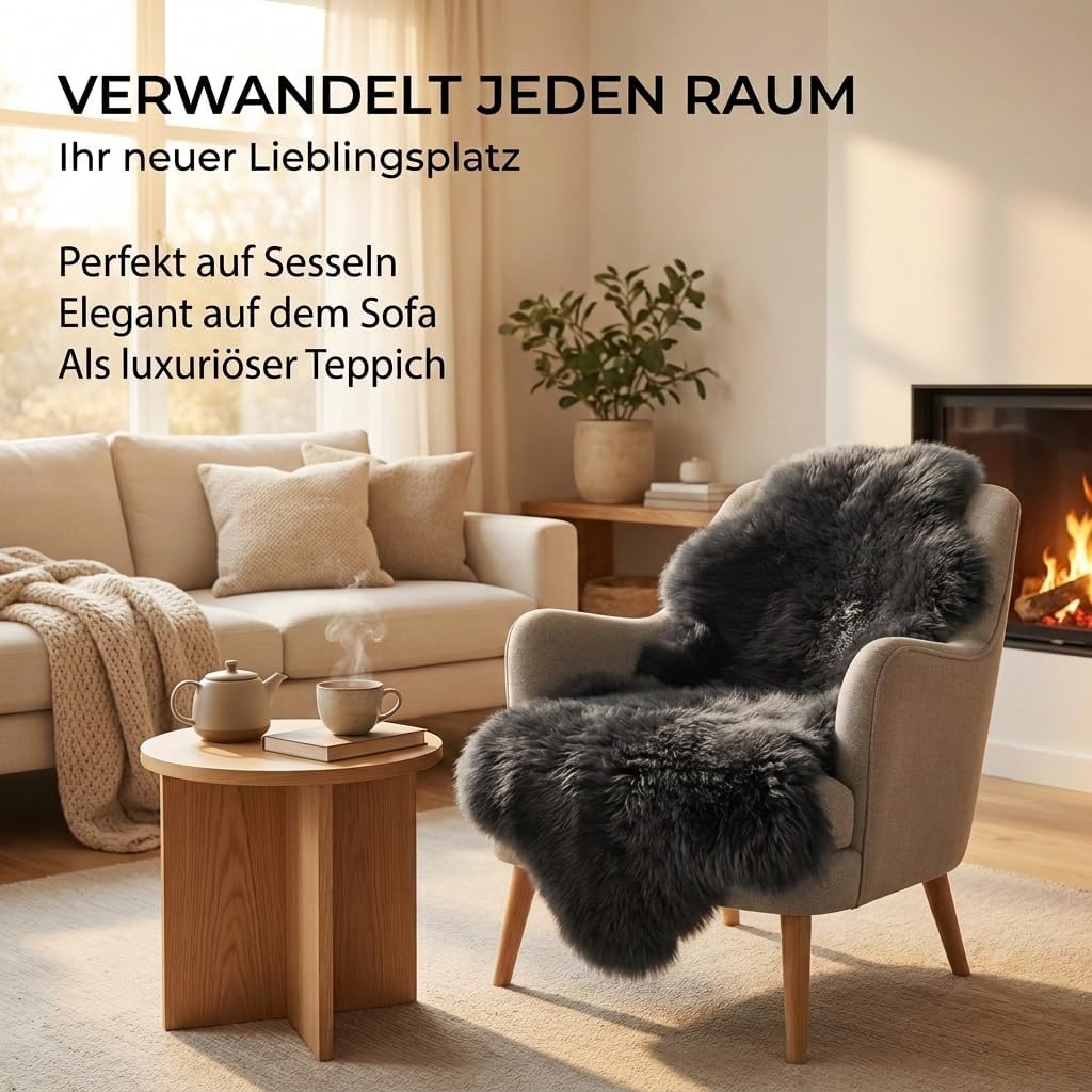 Premium Lammfell Schaffell von LANABEST. Echtes Fell mit ganz zarter Wolle. Kuschelfell, geruchsarm,