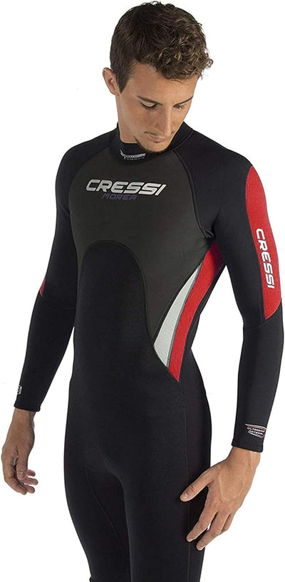 Cressi Morea Herren - Neoprenanzug 3mm für alle Wassersportarten L/4 Schwarz/Rot/Silber, L/4 Schwarz