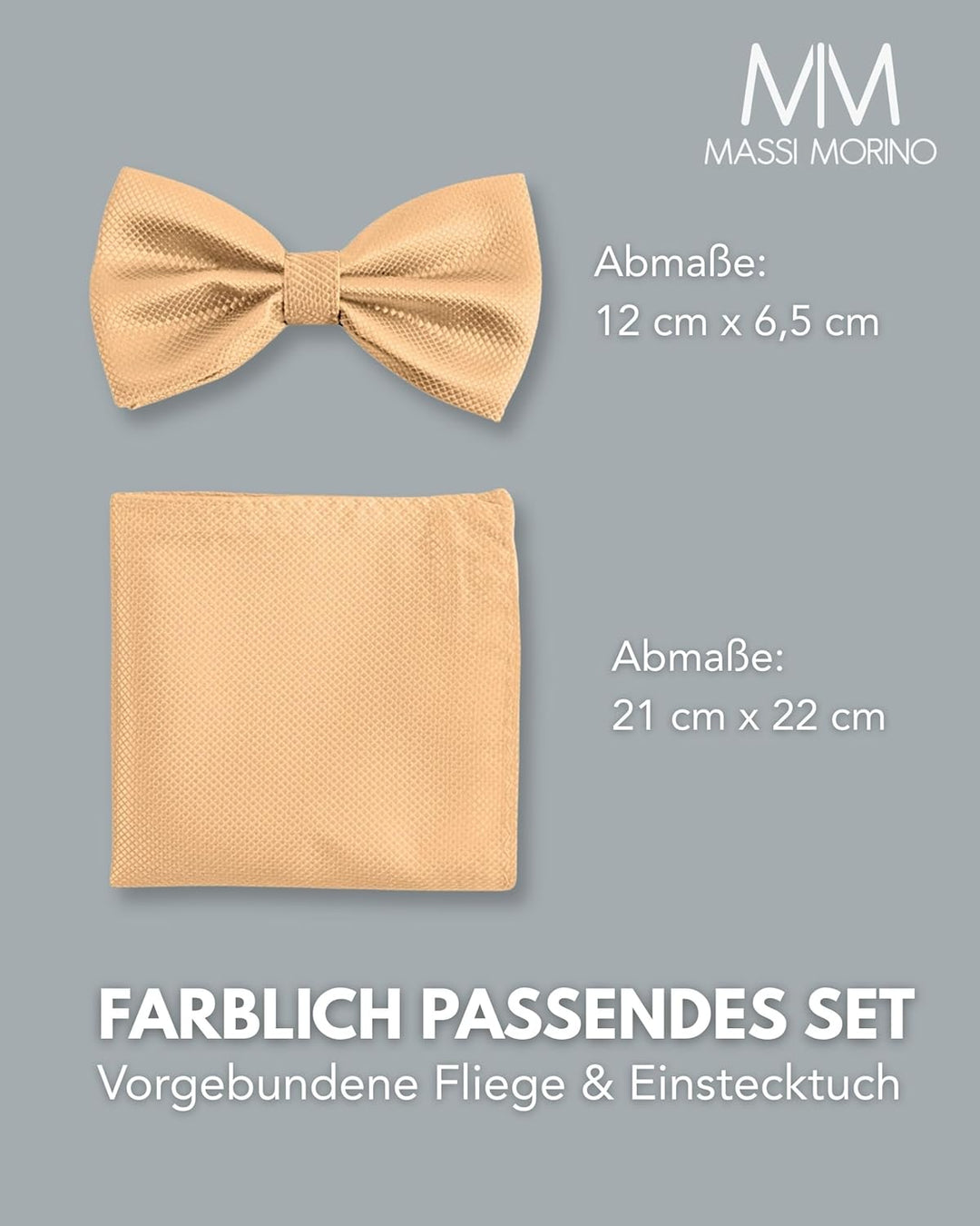 Massi Morino Fliege mit Einstecktuch für Herren Set - Anzug Herrenfliege zur Hochzeit - Verstellbare