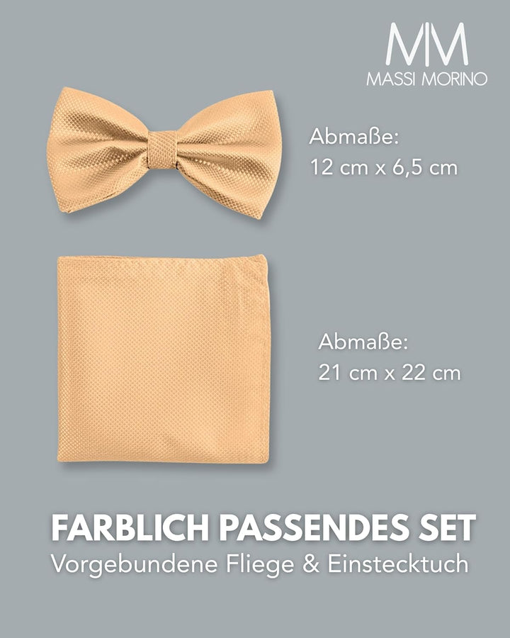 Massi Morino Fliege mit Einstecktuch für Herren Set - Anzug Herrenfliege zur Hochzeit - Verstellbare