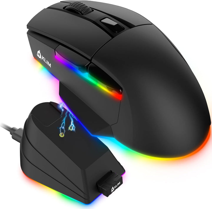 KLIM Blaze X RGB + NEU 2023 + Wiederaufladbare kabellose Gaming-Maus mit Ladestation + Langlebiger A