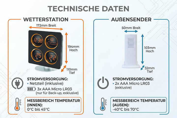 Technoline WS 6830 Wetterstation mit Wetterdendenz, Temperaturanzeigen, 2 Weckalarmen und Schlummerf