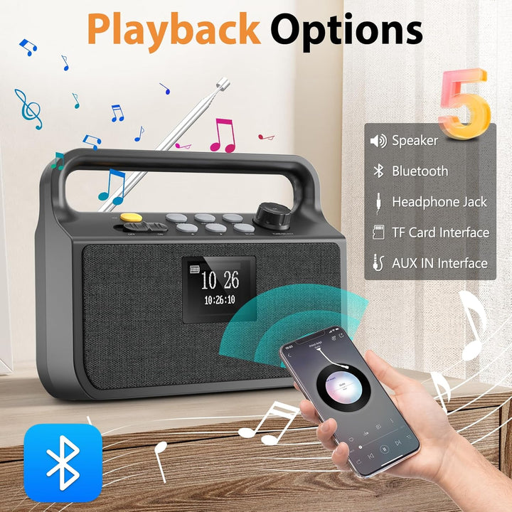 20000mAh Bluetooth Radio mit Handyladefunktion, DAB/FM Radio mit TF Karte, AUX IN, TFT Bildschirm, A