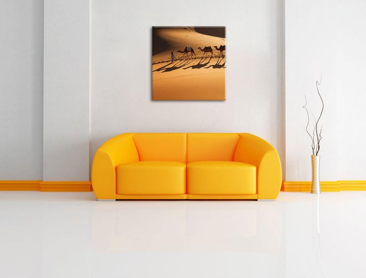 Kamelkarawane in der Wüste, Format: 70x70 auf Leinwand, XXL riesige Bilder fertig gerahmt mit Keilra