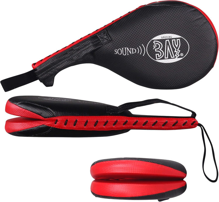 BAY Sound Strips Doppel-Handmitt aus PU-Leder für Kampfsport, Anatomisch Geformte Griffe mit Handsch