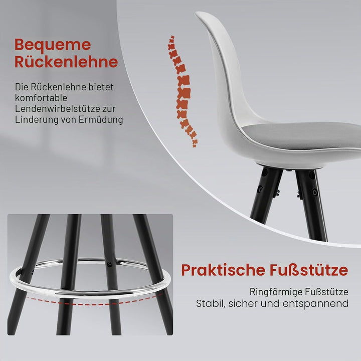 WOLTU® BH122gr-2 2 x Barhocker 2er Set Barstuhl aus Kunstleder Holzgestell mit Lehne + Fussstütze De