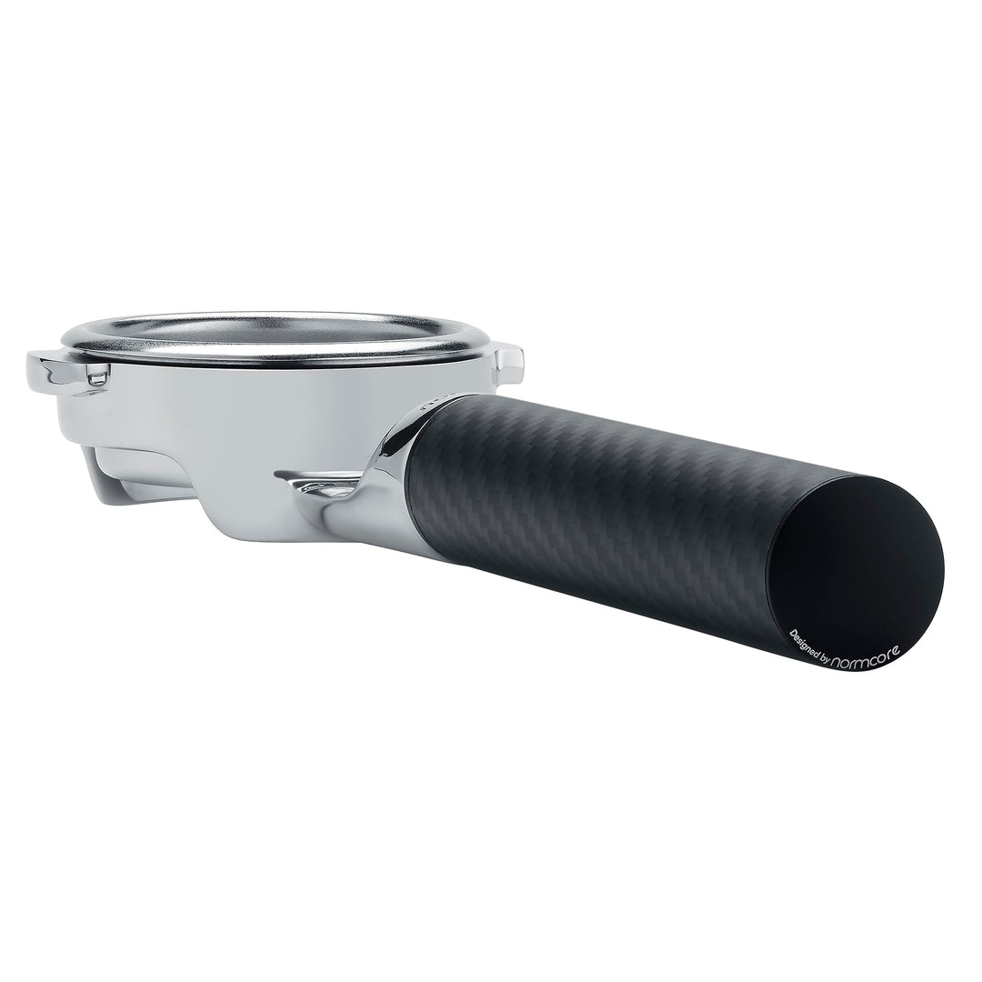 Normcore 58 mm flacher, bodenloser Siebträger mit Kohlefaser-Griff, passend für E61-Gruppenmaschinen