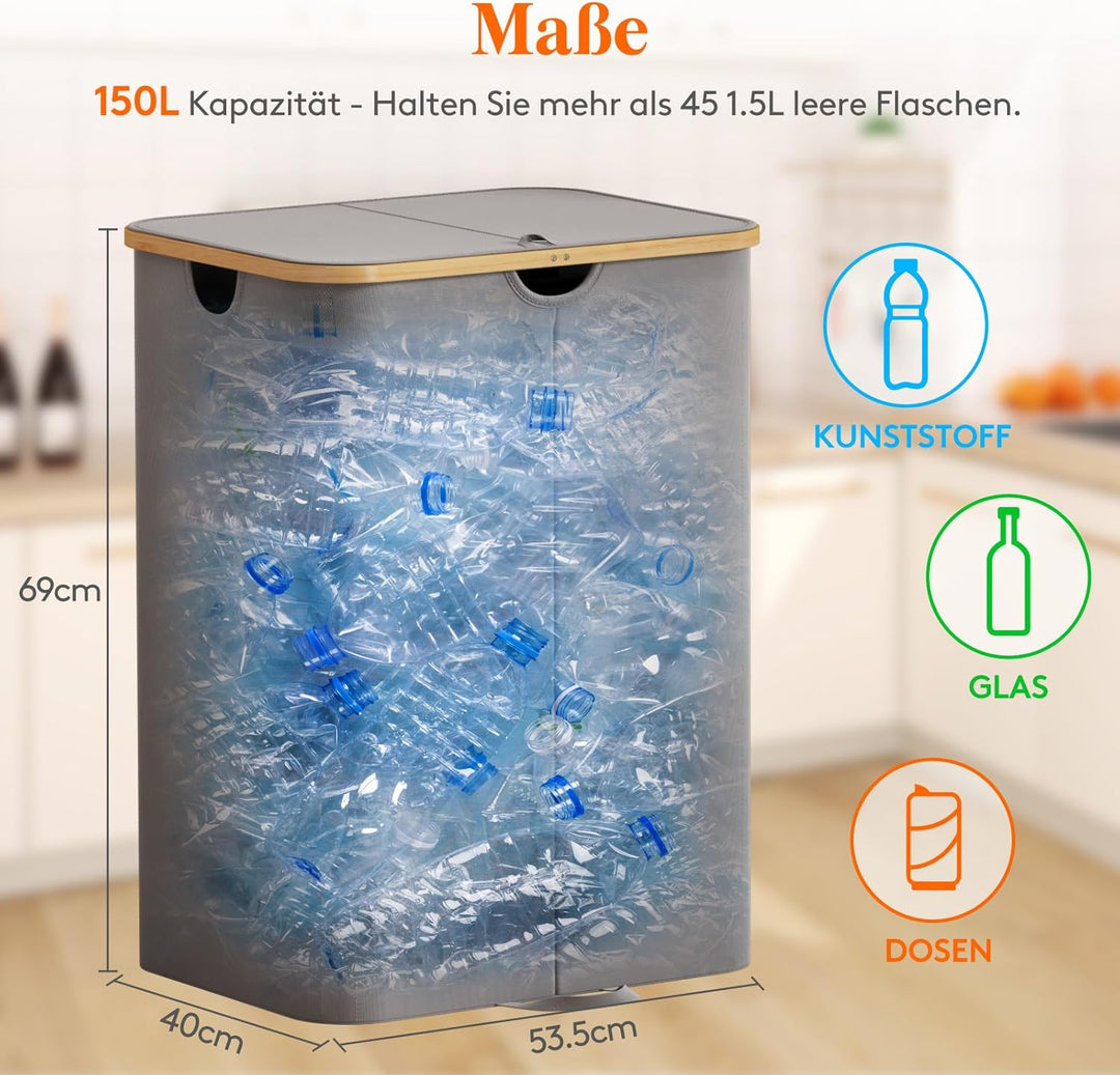 Lifewit 150L Pfandflaschen Sammelbehälter 2 fächer mit Deckel, Gross Pfandflaschen Behälter 2 Traget