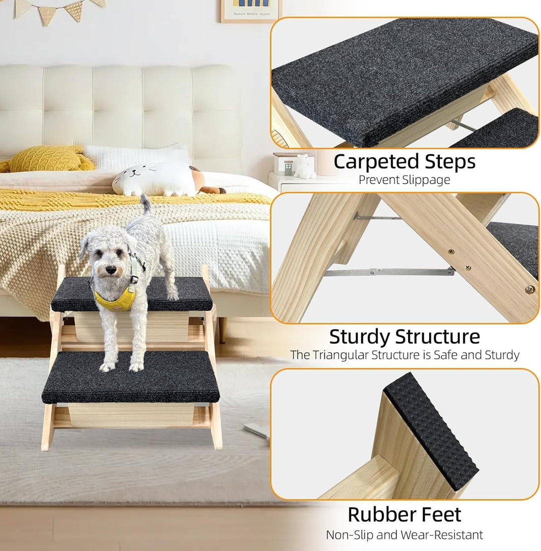 Holz-Hundetreppe & Rampe 2-in-1, Klappbar und Tragbar für Kleine und Mittelgrosse Hunde sowie Katzen