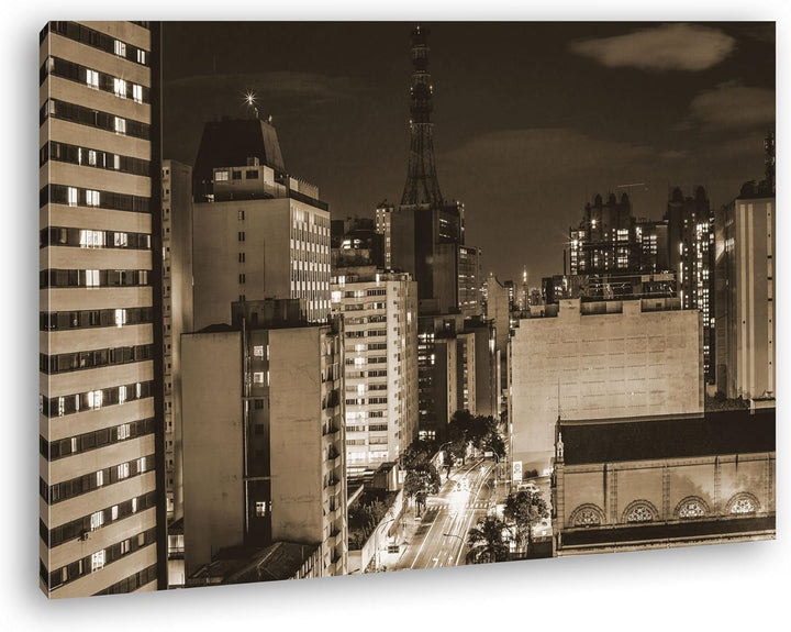 hellerleuchteten Strassen der Stadt Format: 80x60 Effekt: Sepia als Leinwand, Motiv fertig gerahmt a