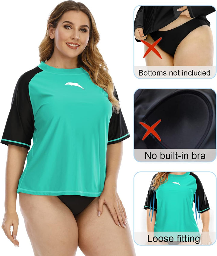 Halcurt UV Shirt Damen Übergrösse Rash Guard Kurzarm UPF 50+ Badeshirt UV Schutz Schwimmshirt Schnel