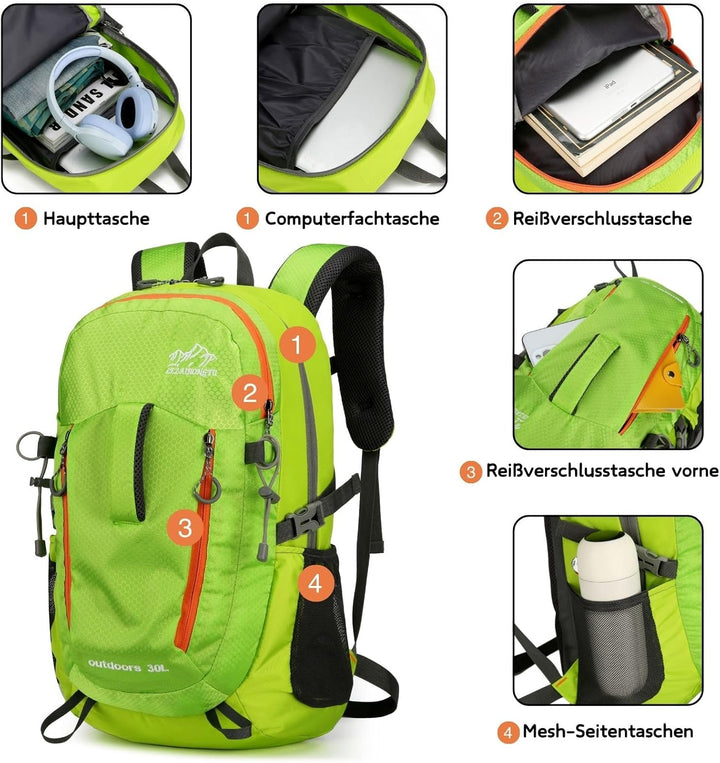 30L Wanderrucksack Herren Damen Reiserucksack Wasserdicht Rucksack Outdoor Trekkingrucksack Leicht G