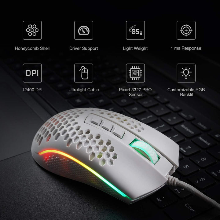 Redragon M808 Storm Leichtgewicht RGB Gaming Maus, 85g Ultraleichte Waben Design - 12.400 DPI Optisc