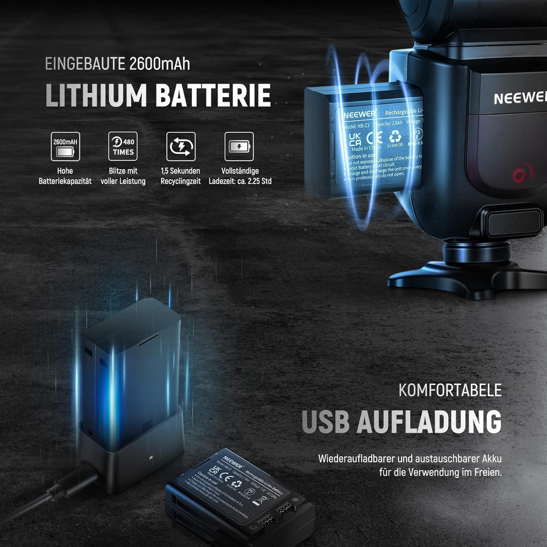 NEEWER Z1-N TTL Blitzgerät für Nikon DSLR Kameras, Rundkopf Blitzlicht 76Ws 2,4G 1/8000s HSS Blitz,