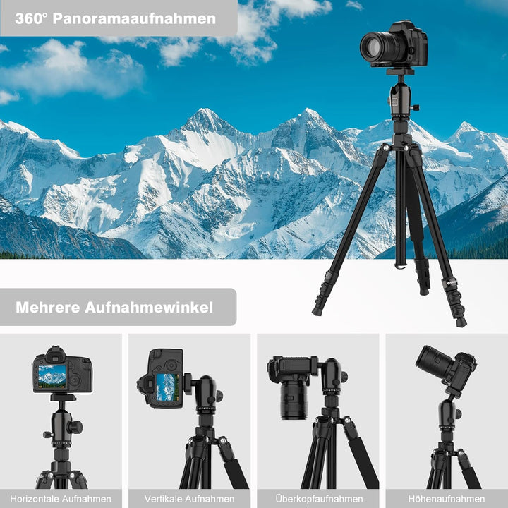 GEEKOTO 77”Kamera Stativ, DSLR Camera Tripod Aluminum Reisestativ mit Einbeinstativ und 360° Panoram
