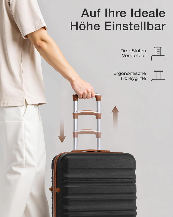 COOLIFE Hartschalen-Koffer Trolley Rollkoffer Reisekoffer mit TSA-Schloss und 4 Rollen (Schwarz/Brau