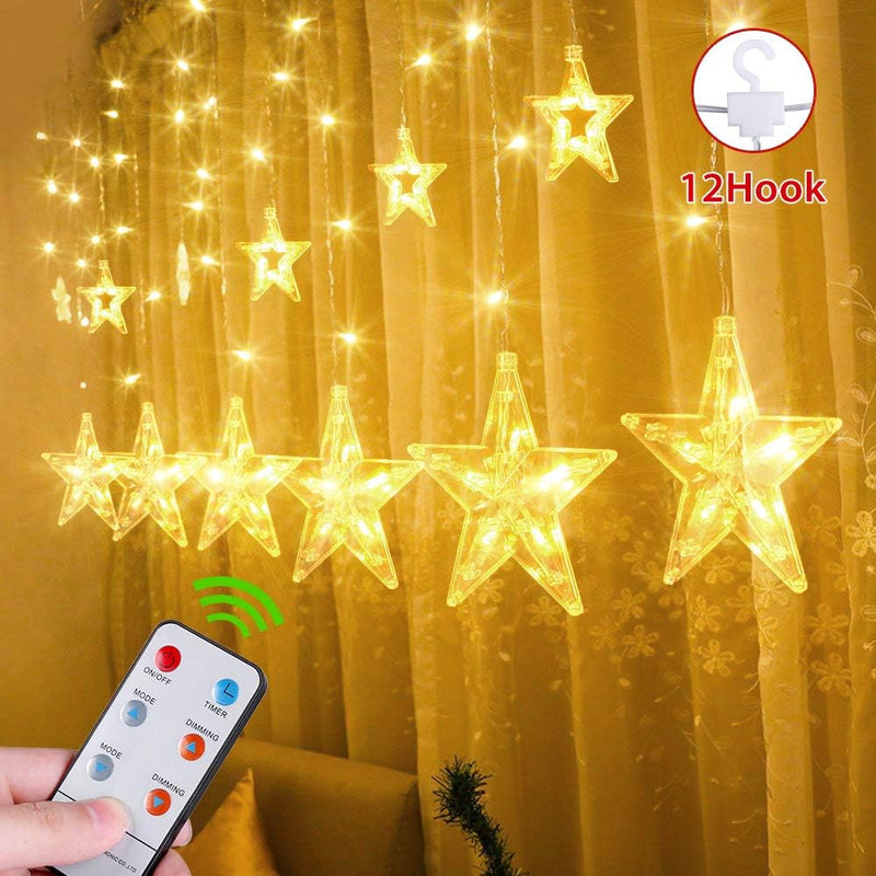 GlobaLink LED Lichtervorhang mit 12 Sterne 108 LEDs Lichterkette Sternenvorhang Sternenlicht mit Fer