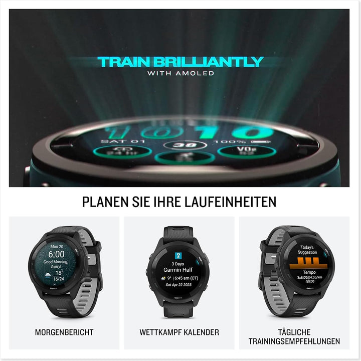 Garmin Forerunner 265 Running Smartwatch für Unisex, 46 mm Grösse, Aqua/Schwarz
