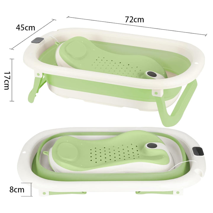 Faltbare Babybadewanne mit Ablaufstopfen &amp; Temperaturanzeige &amp; Sitzkissen, Ultra kompakt – rutschfes