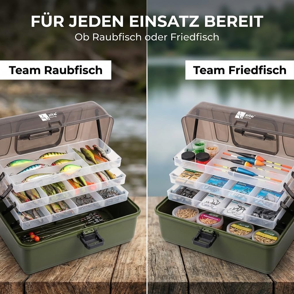 Zite Fishing Angelkoffer - Angelkasten 3 Ausziehbare Laden - Angel-Kiste Leer für Angelzubehör - Ang