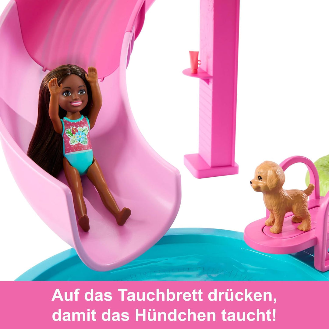 Barbie Traumpool Spielset mit sechs Spielbereichen, einschliesslich Rutsche und schäumendem Whirlpoo