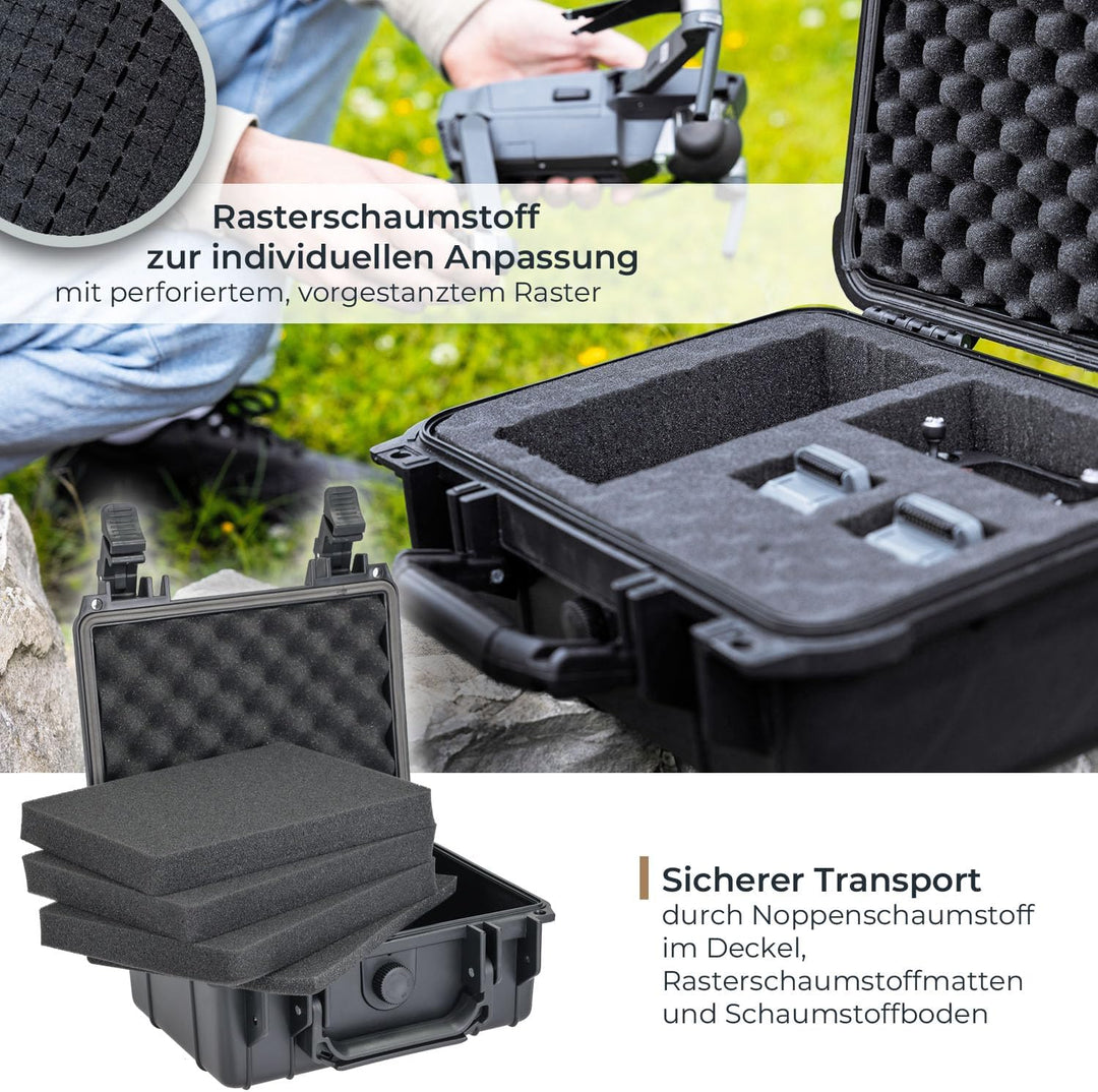 HMF ODK100 Outdoor-Fotokoffer, Transportkoffer mit Rasterschaumstoff | 23 x 19 x 11 cm, 23 x 19 x 11