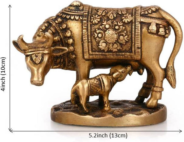 Exotic India Kuh mit Kalb Messing Statue, 13,2 x 5,8 x 10,2 cm