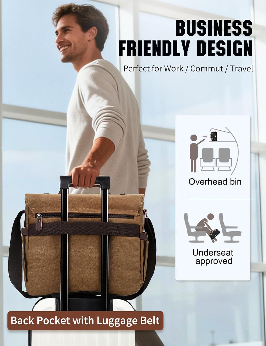RAVUO Umhängetasche Herren, 17 Zoll Laptoptasche Aktentasche Wasserdichte Canvas Gross Arbeitstasche