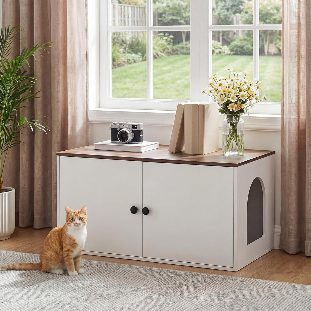 HOOBRO Katzenklo Schrank aus Spanplatte, Katzentoilette Schrank, versteckter Katzenkloschrank mit Se