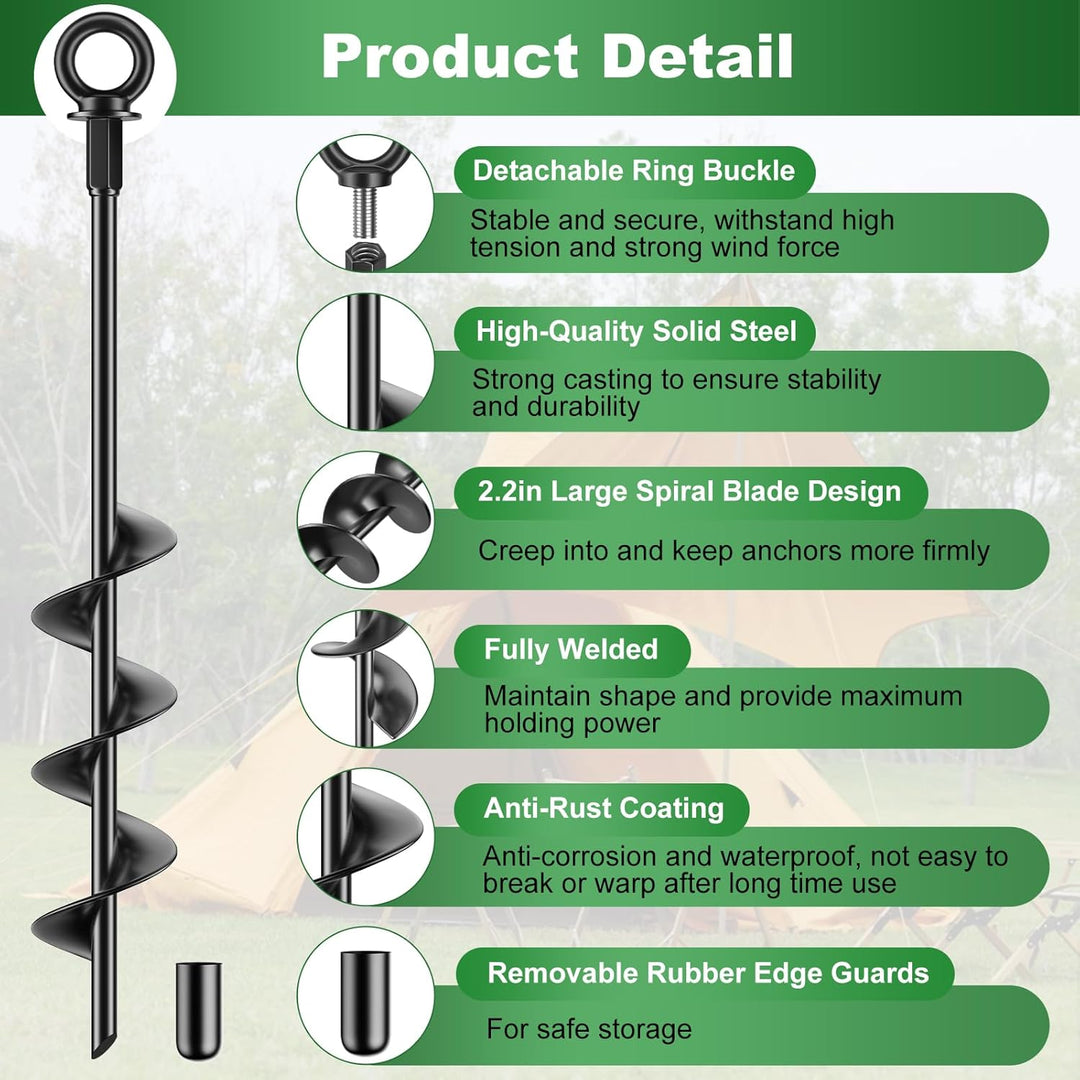 Ewilibe Bodenanker Erdanker 45.7cm Bodenanker aus Stahl Boden Anker Zelt Heavy Duty Trampolin Anchor
