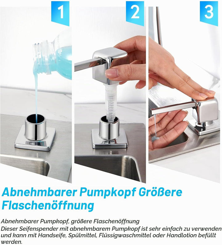 CREA Spülmittelspender Küche Einbau, Seifenspender Einbau Küche, Seifenspender für Spülbecken mit 50
