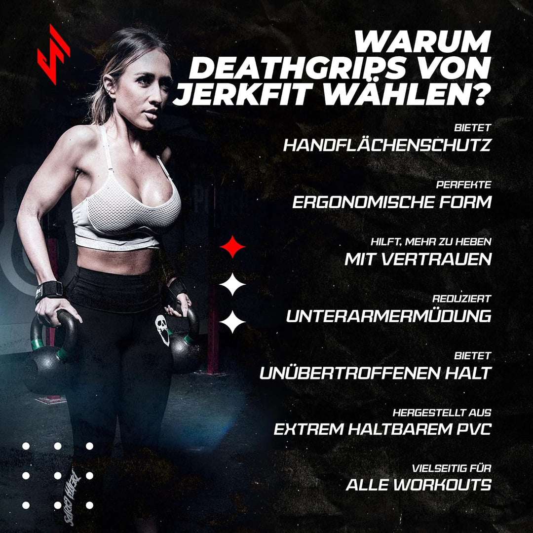 JerkFit Death Grips Ultra Premium Hebebänder für Kreuzheben, Klimmzüge, schwere Achselzucken | Hebeg
