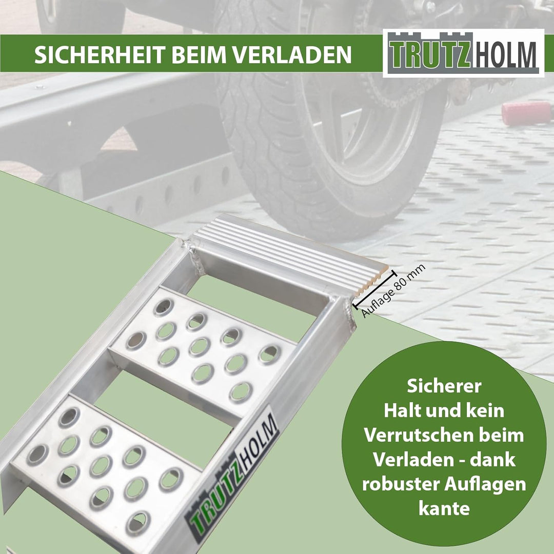 TRUTZHOLM 2 x Auffahrrampe 2-Fach klappbar 198cm Traglast 680 kg Alu geriffelt/gelocht grau Rampe Ve