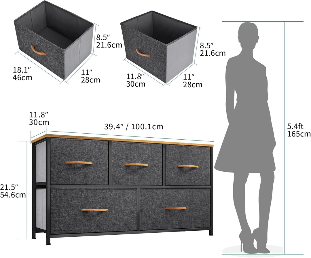YITAHOME kommode mit Schubladen, Schrank mit 5 Schubladen aus Stoff, Aufbewahrungskommode Industrial