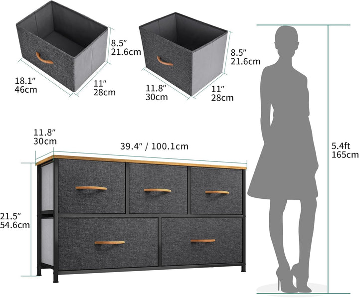 YITAHOME kommode mit Schubladen, Schrank mit 5 Schubladen aus Stoff, Aufbewahrungskommode Industrial