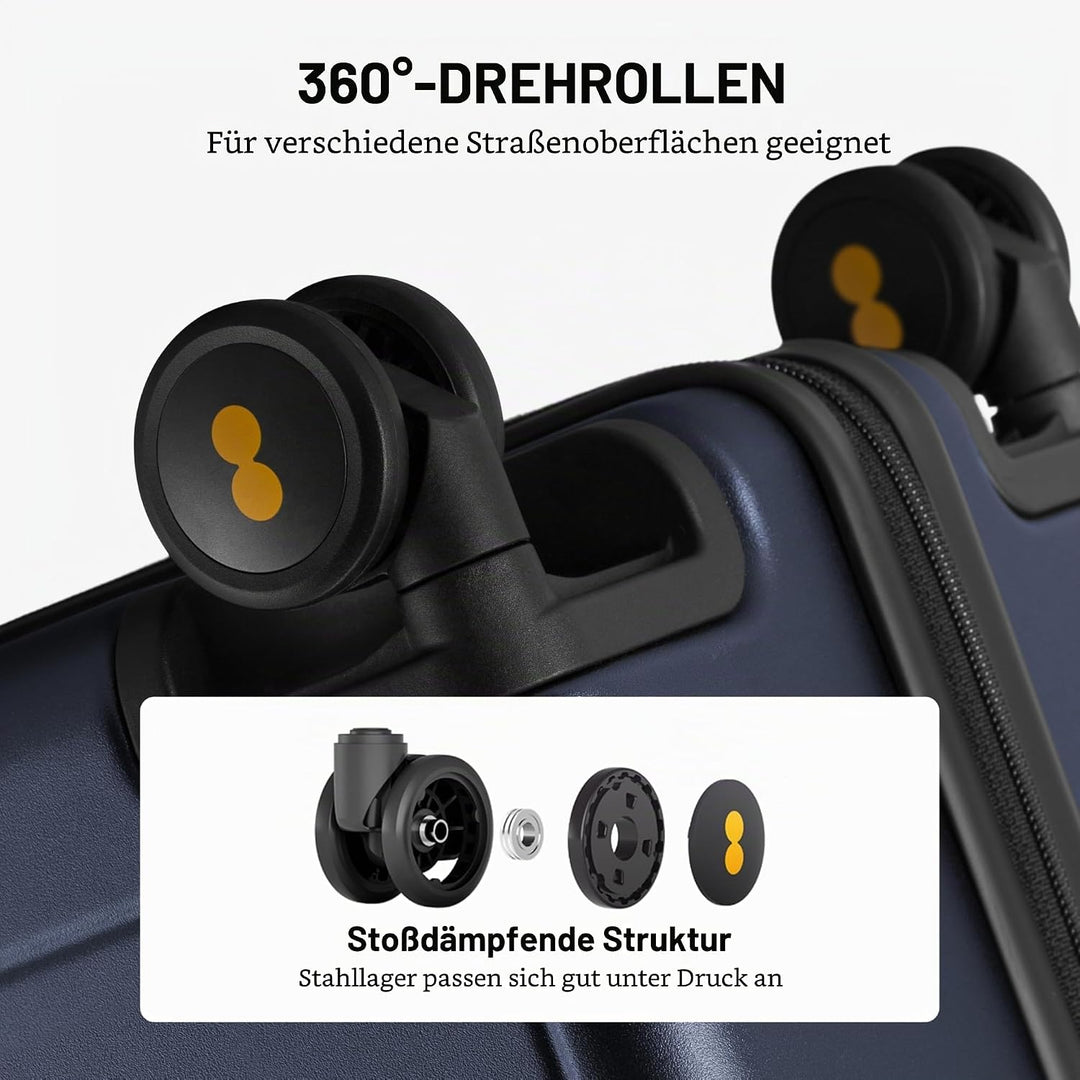 LEVEL8 Koffer Trolley Handgepäck mit Organizer Set 4-teilig, Leicht 100% PC TSA Zahlenschloss 8 Spin