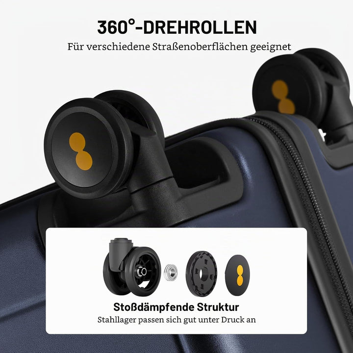 LEVEL8 Koffer Trolley Handgepäck mit Organizer Set 4-teilig, Leicht 100% PC TSA Zahlenschloss 8 Spin